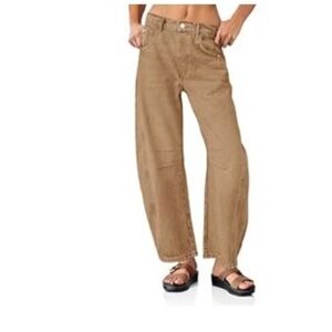 Tan Barrel-Leg Pants